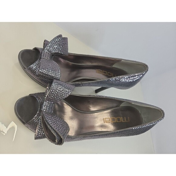 Moda Spana Cinderella Silver Rainbow Crystal Sparkle Bow Leather Pumps Sz 8.5 M - Picture 4 of 11